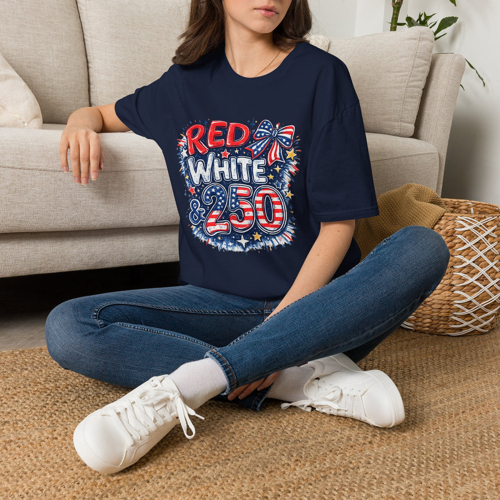 Red White & 250 Patriotic T-Shirt — Fourth of July USA Celebration Tee