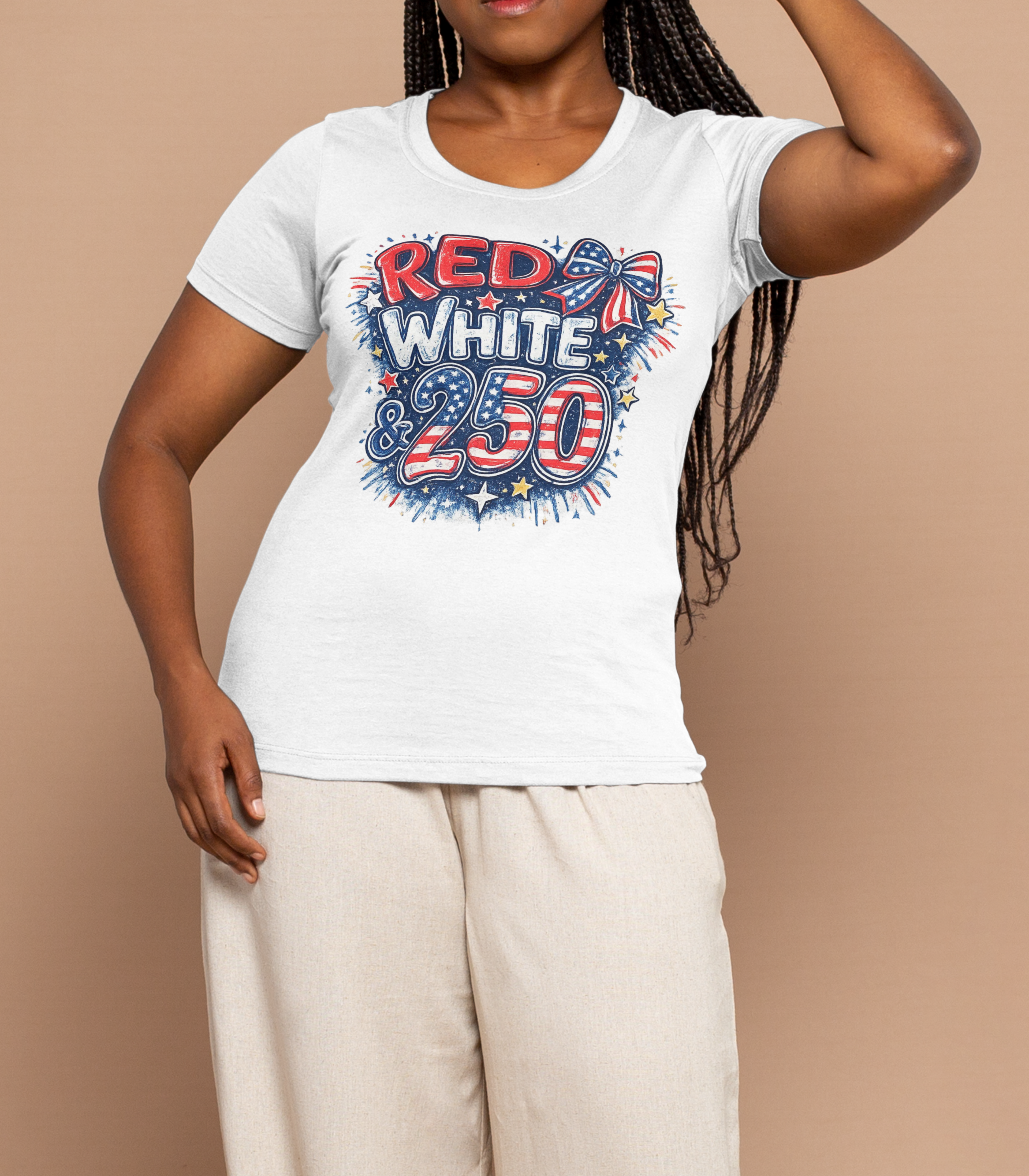 Red White & 250 Patriotic T-Shirt — Fourth of July USA Celebration Tee